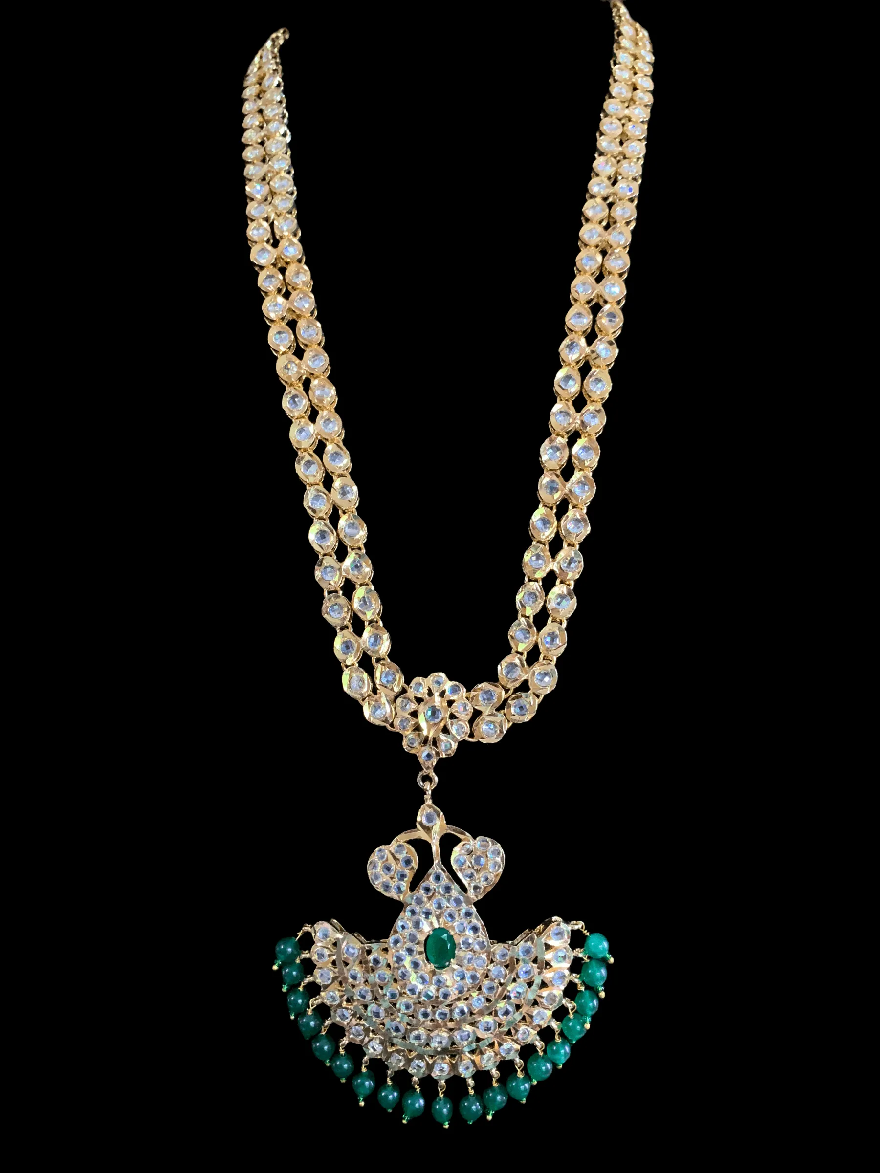 LN84 Kushi hyderabadi rani haar in green beads ( READY TO SHIP)