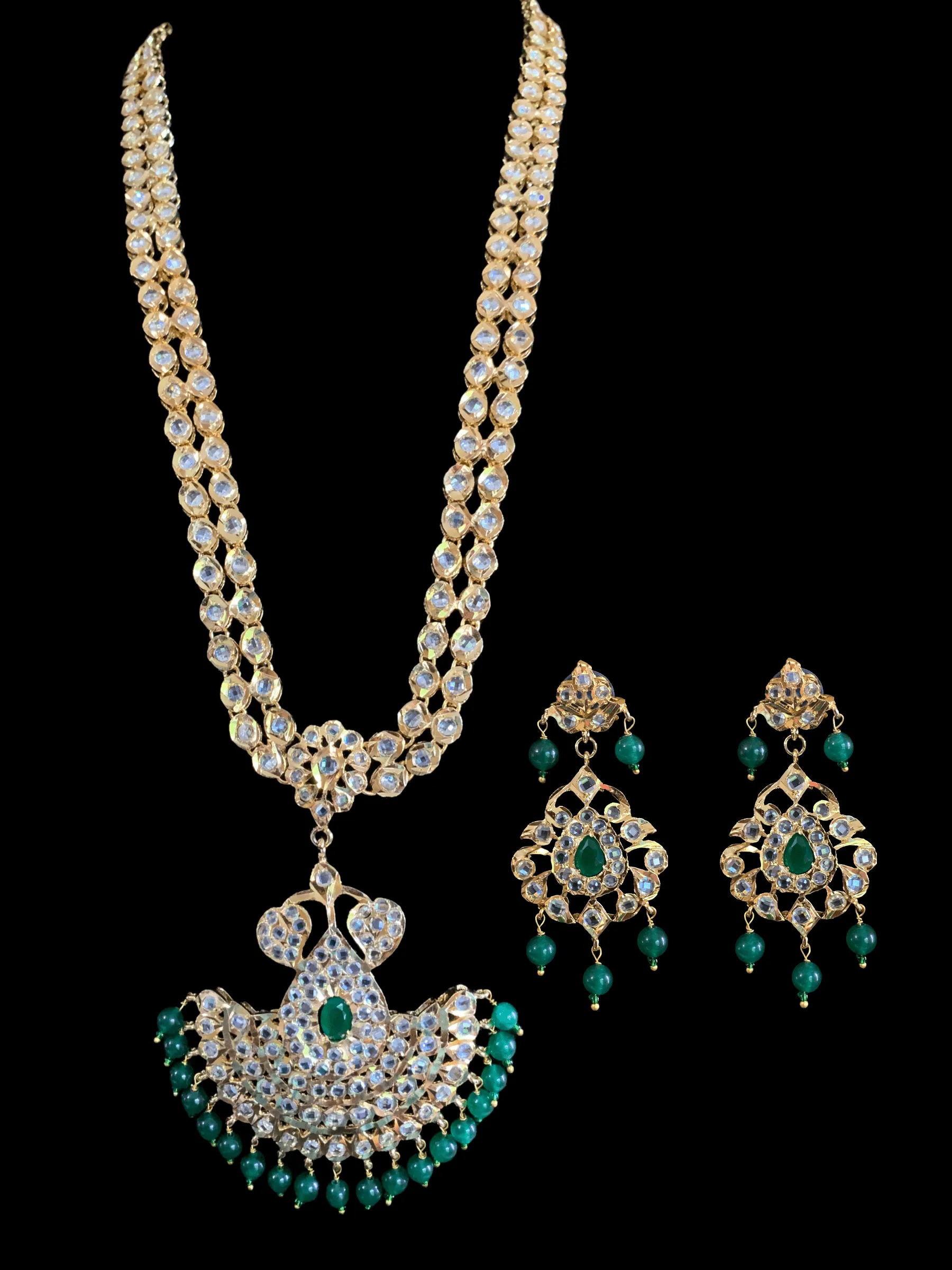 LN84 Kushi hyderabadi rani haar in green beads ( READY TO SHIP)