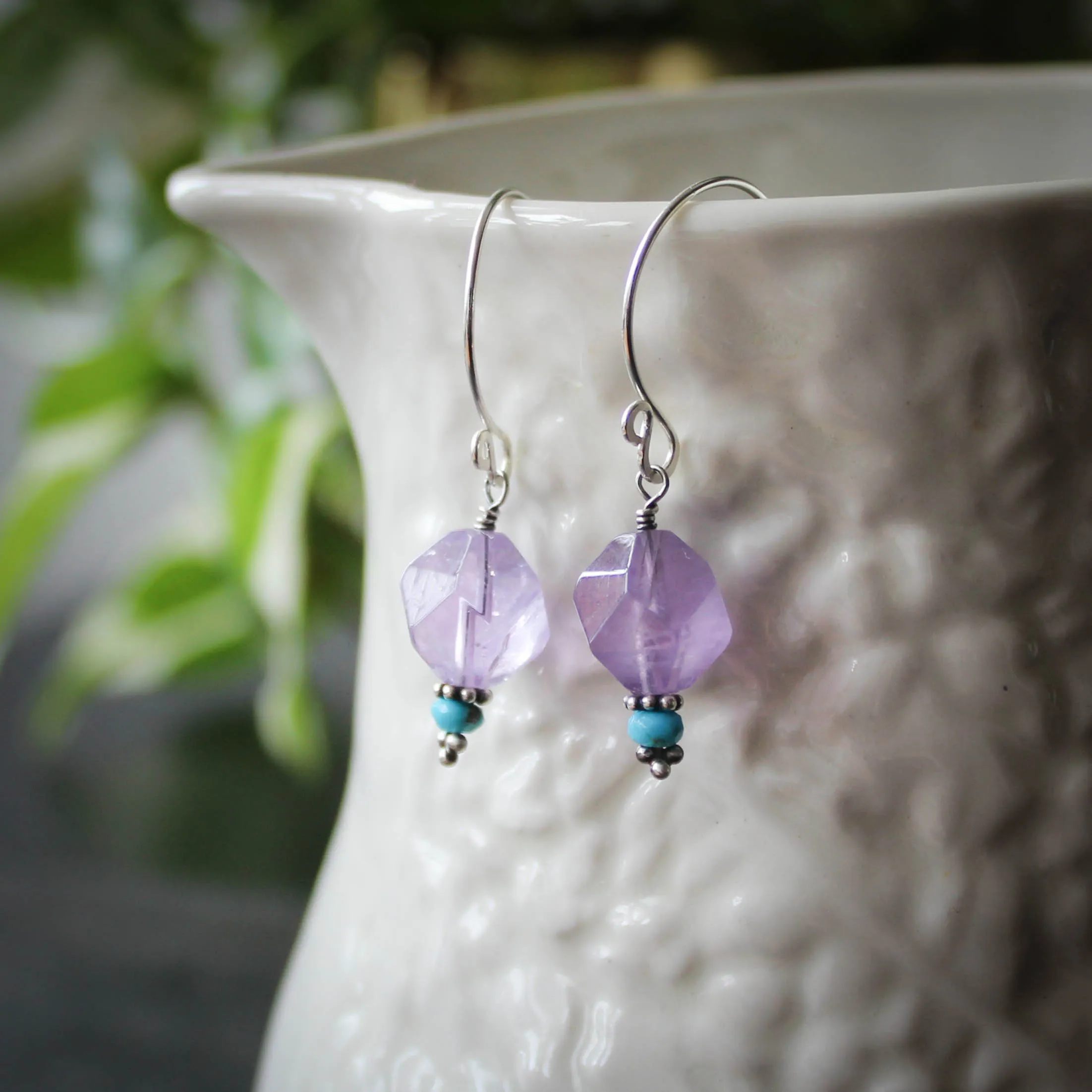 Luminous Geometry Earrings in Amethyst and Sleeping Beauty Turquoise