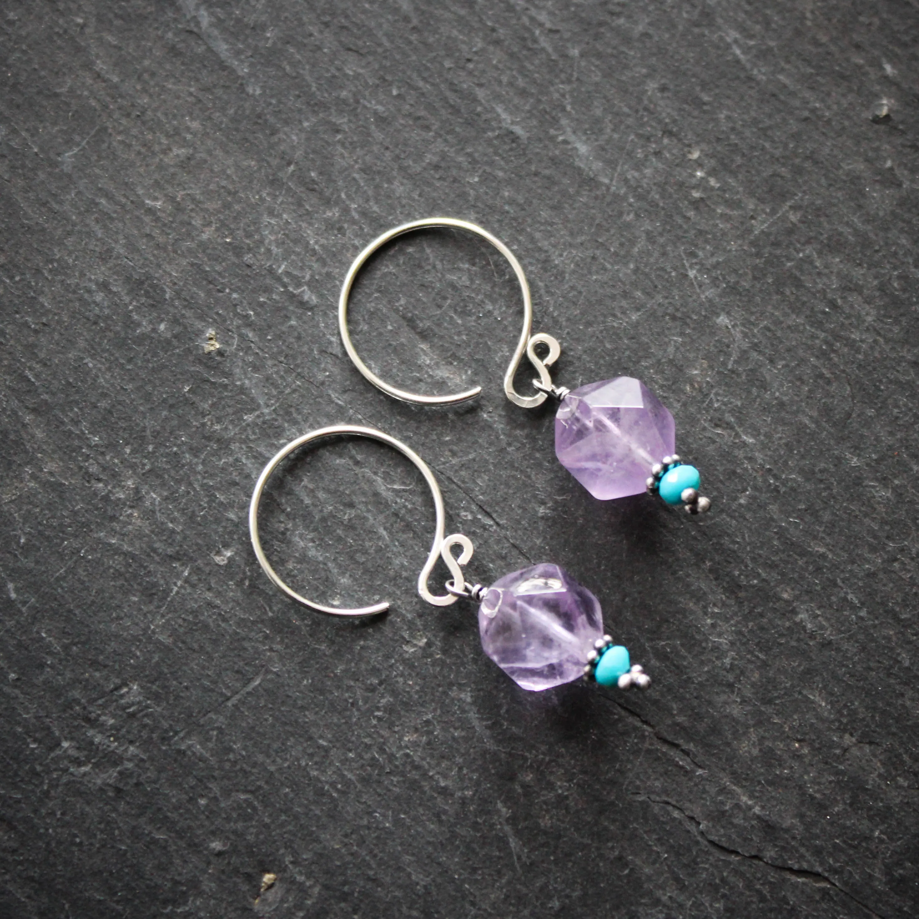 Luminous Geometry Earrings in Amethyst and Sleeping Beauty Turquoise