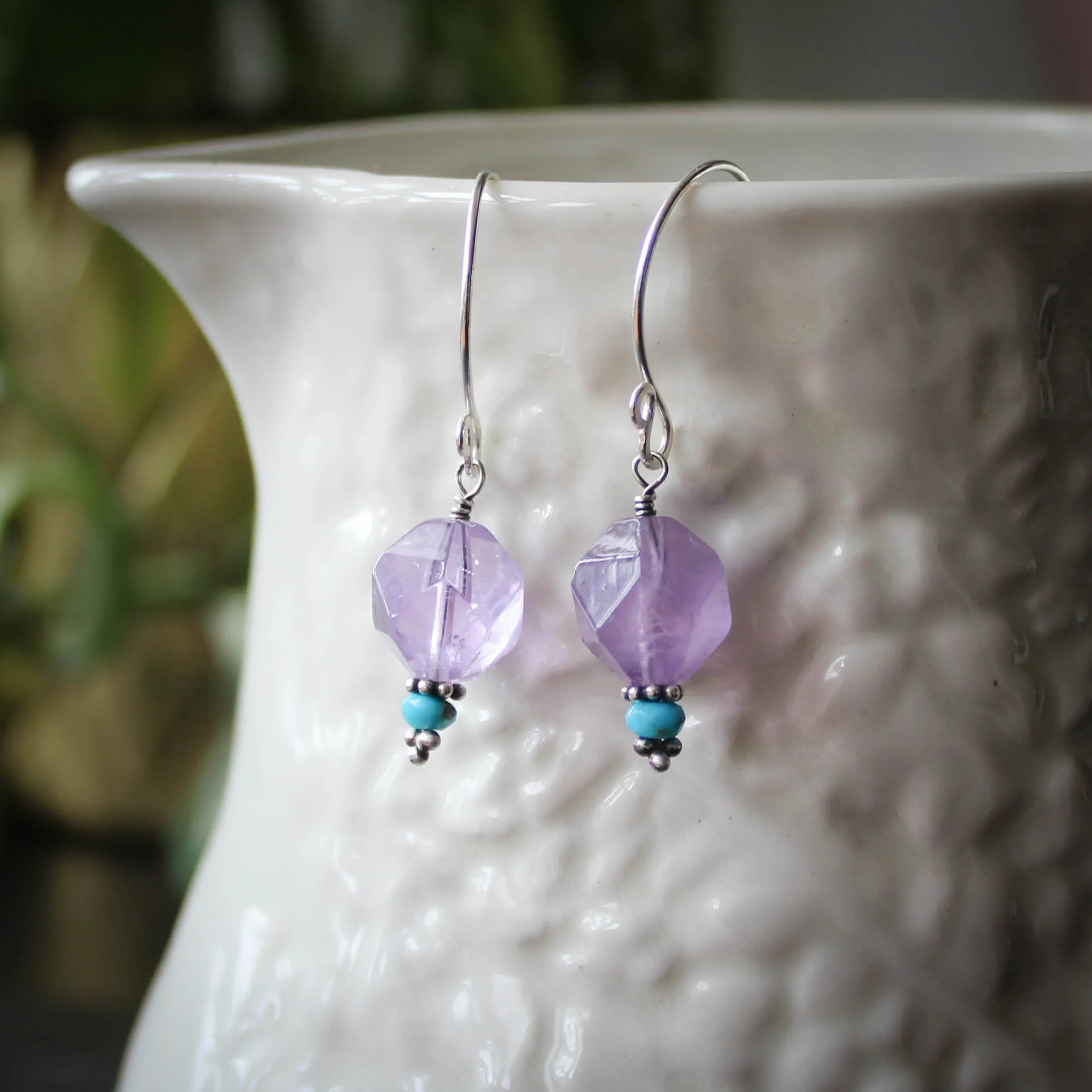 Luminous Geometry Earrings in Amethyst and Sleeping Beauty Turquoise