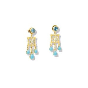 Mashrabiya Trellis Halo Earring Drops Yellow Gold - Turquoise & Diamond