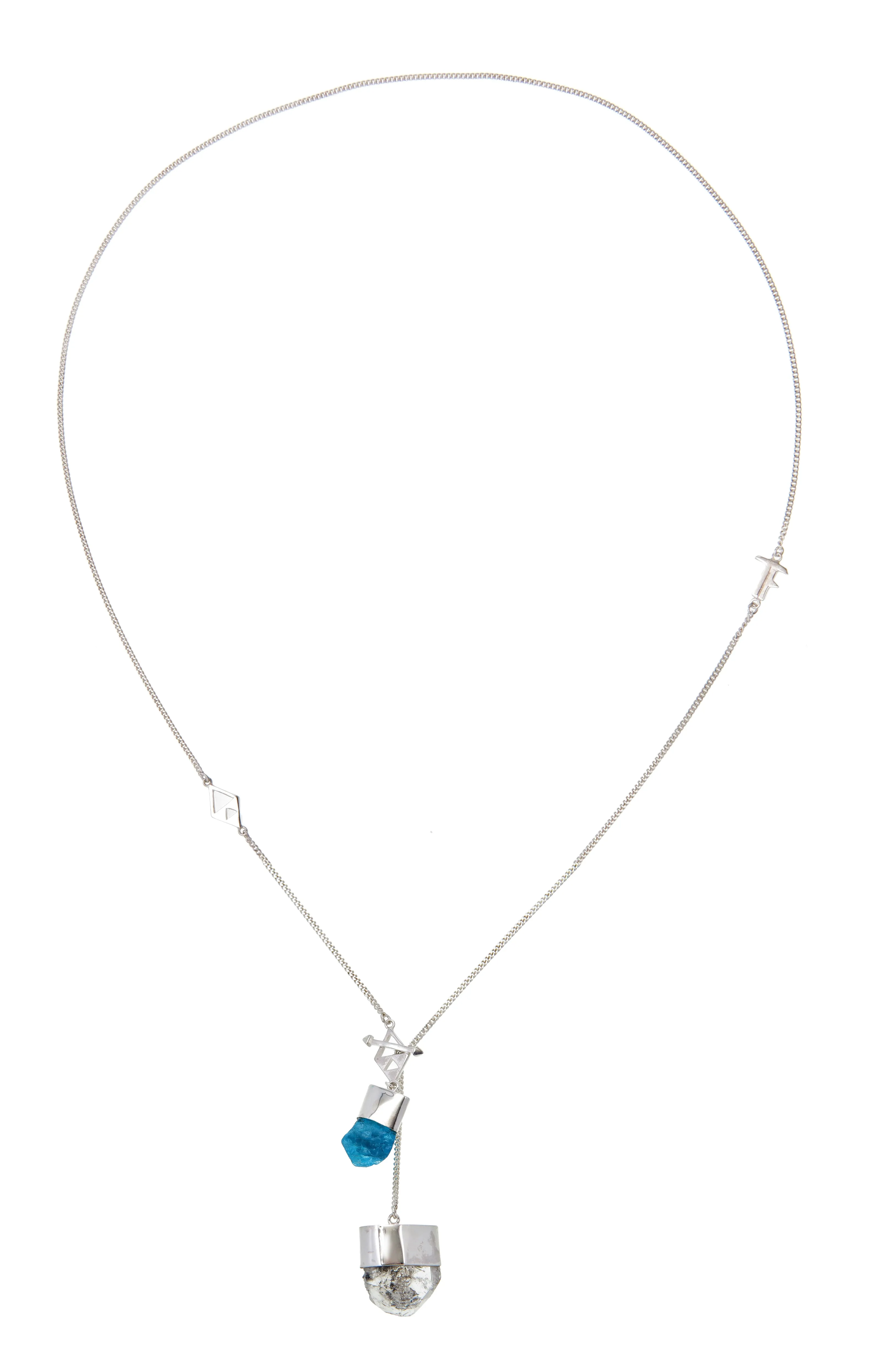 MEDIUM CRYSTAL NECKLACE WITH APATITE AND DIAMOND QUARTZ - SILVER