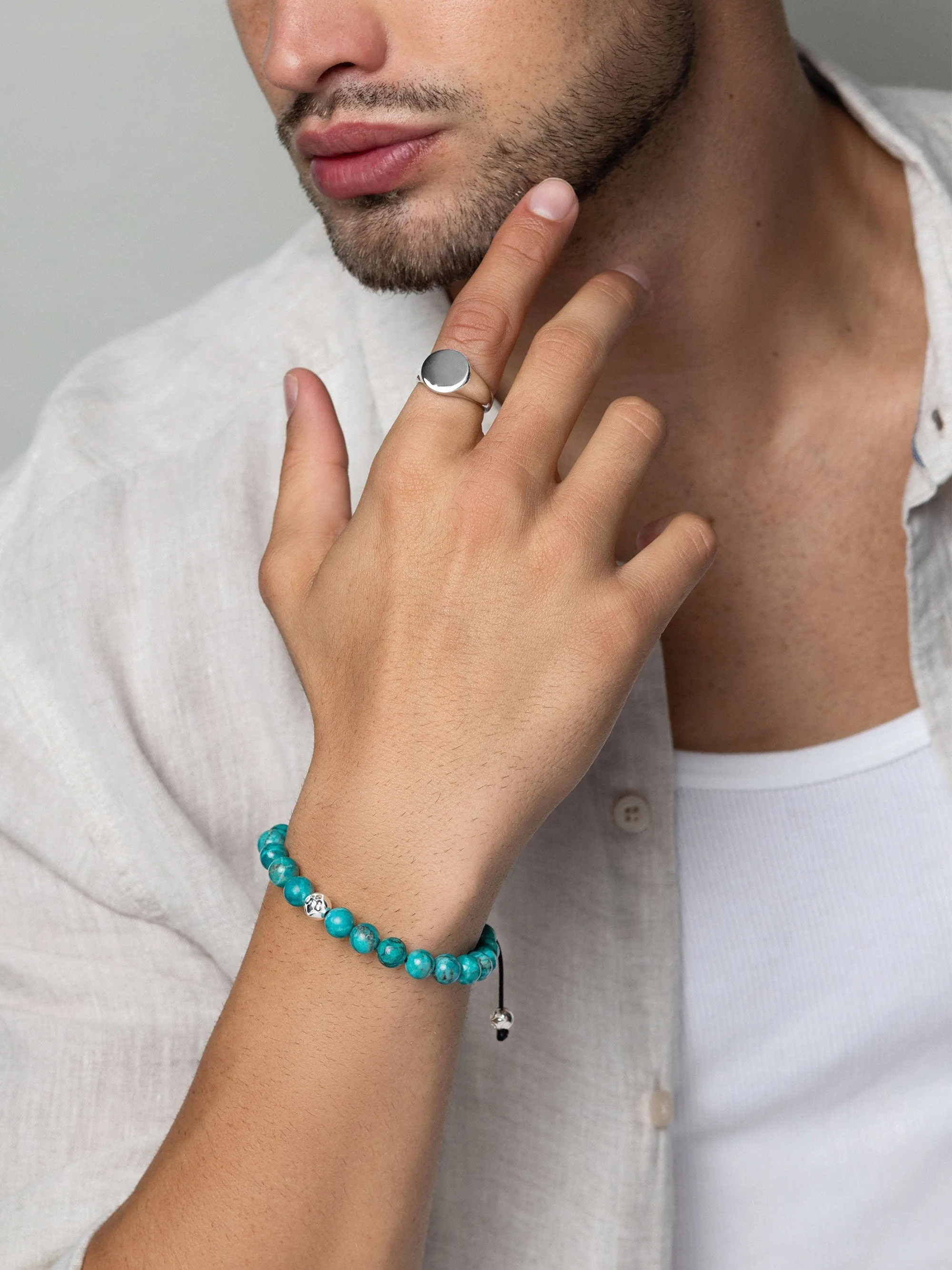 Men's Beaded Bracelet with Turquoise and Sterling Silver Beads