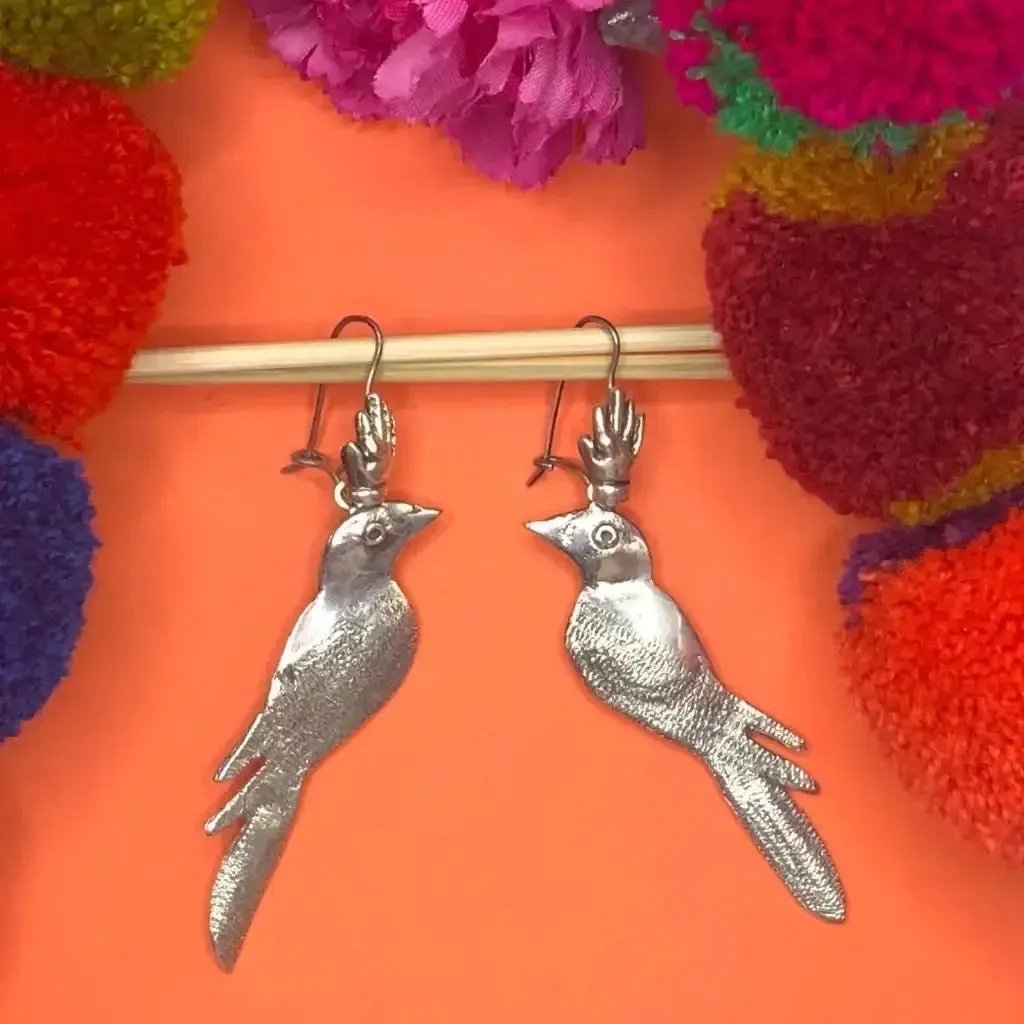 Mexican silver filigree bird earrings, Frida earrings