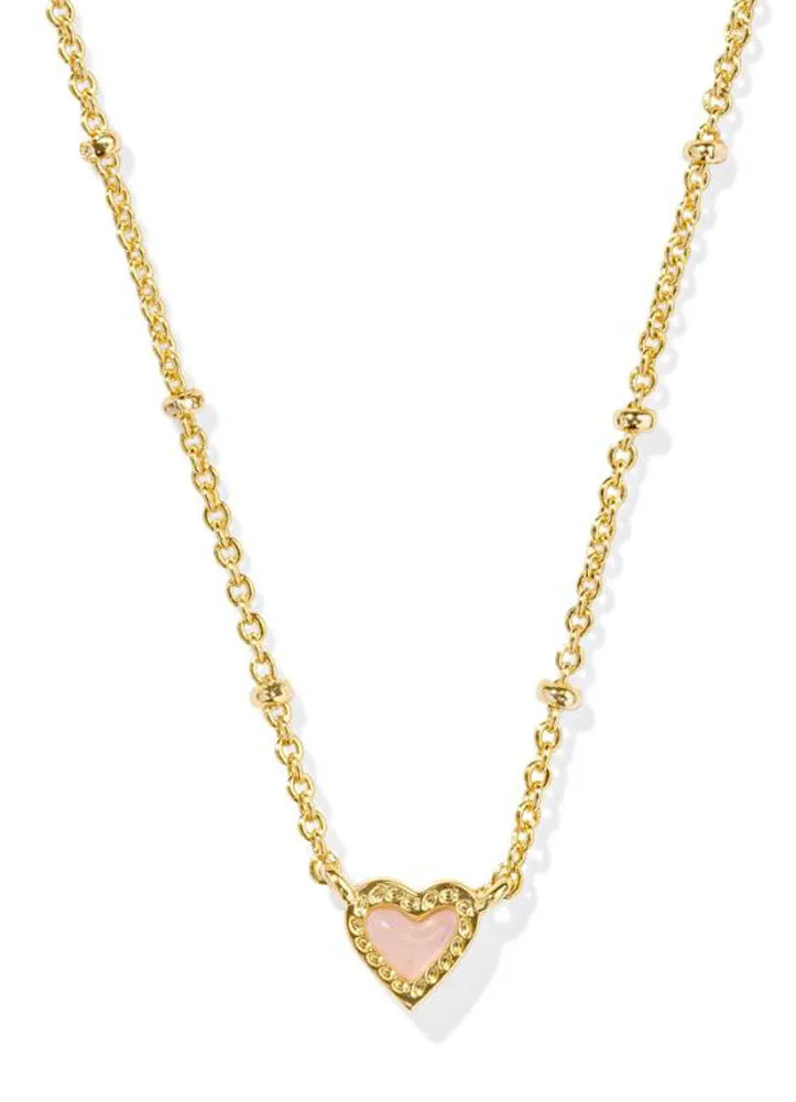 Mini Ari Heart Stlt Necklace Gold Rose Quartz by Kendra Scott