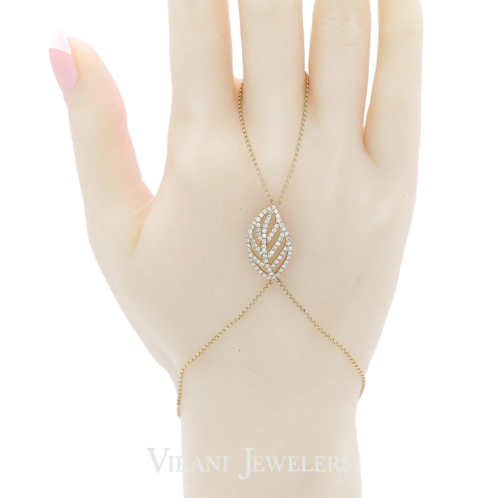 Minimalist 0.7 CT Diamond Finger Bracelet set in an 18K Rose Gold Leaf Shape