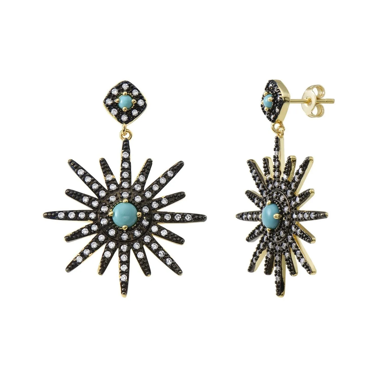 Mixed Metal Starburst Drop Earrings