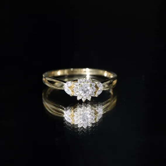 Moissanite Flower Engagement Ring with Split Shank