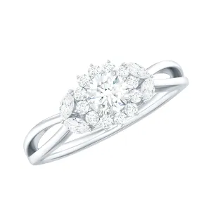 Moissanite Flower Engagement Ring with Split Shank