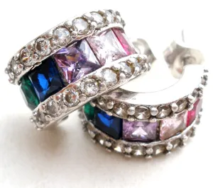 Multi Color Cubic Zirconia Hoop Earrings