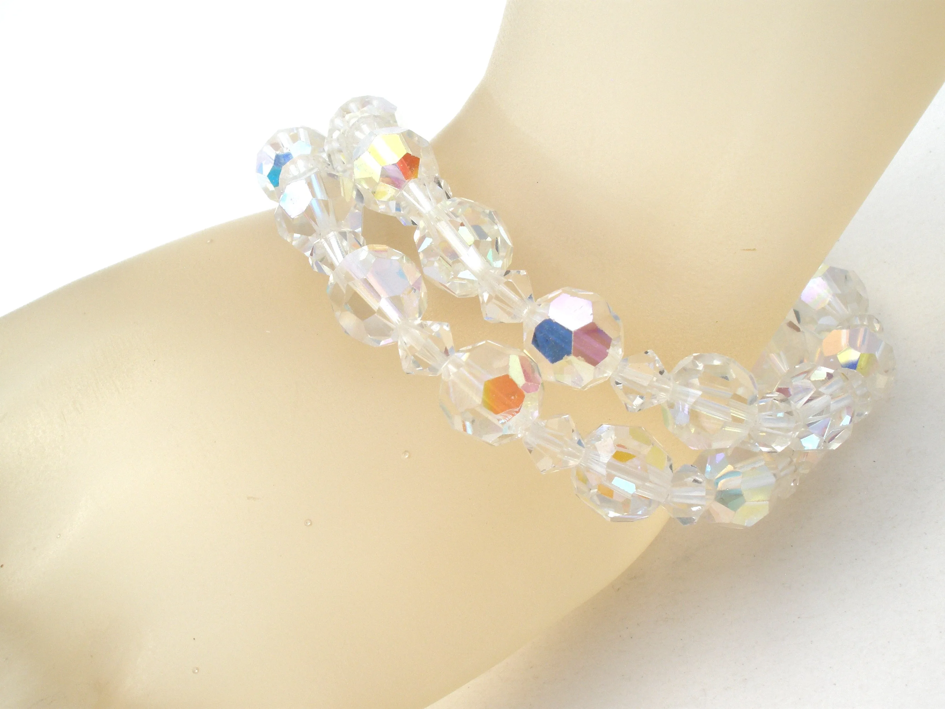 Multi Strand Aurora Borealis Crystal Bead Bracelet