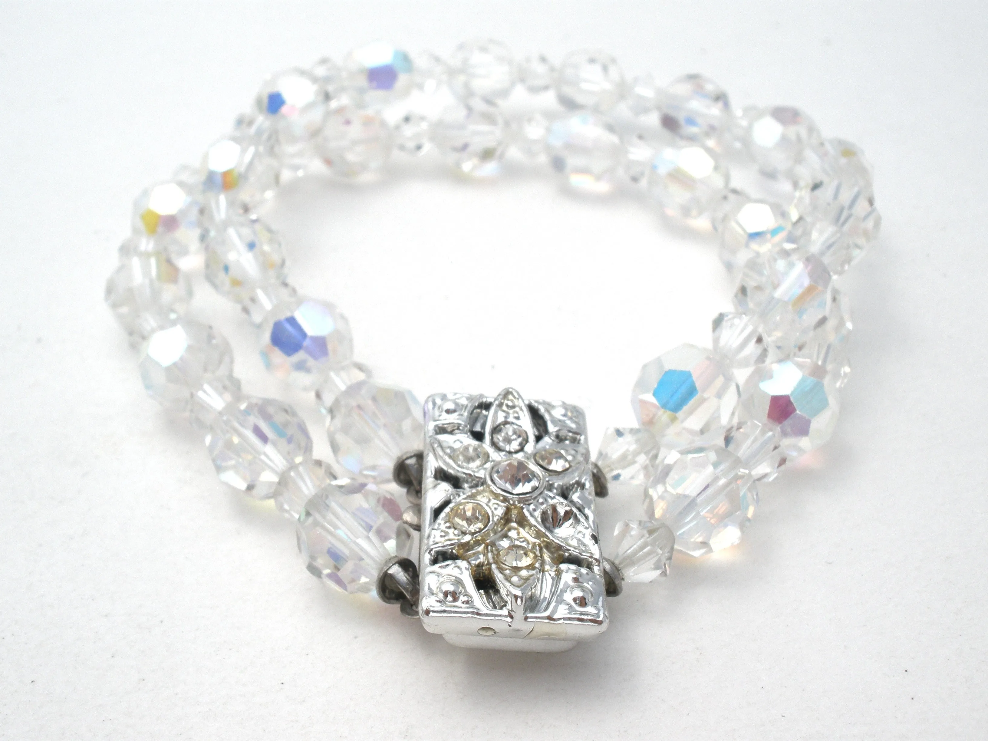 Multi Strand Aurora Borealis Crystal Bead Bracelet