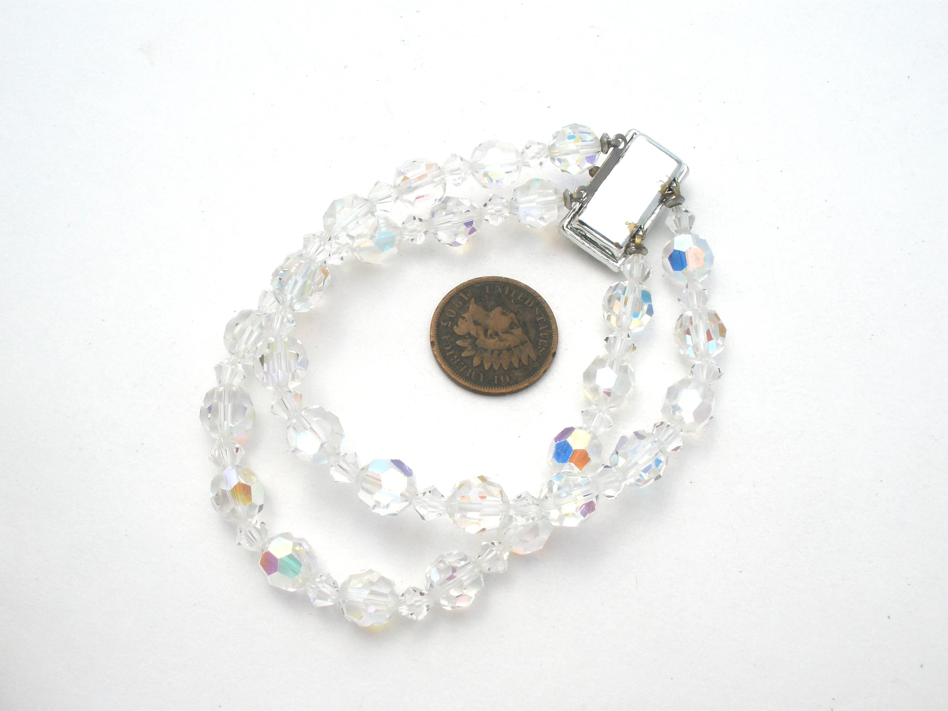 Multi Strand Aurora Borealis Crystal Bead Bracelet