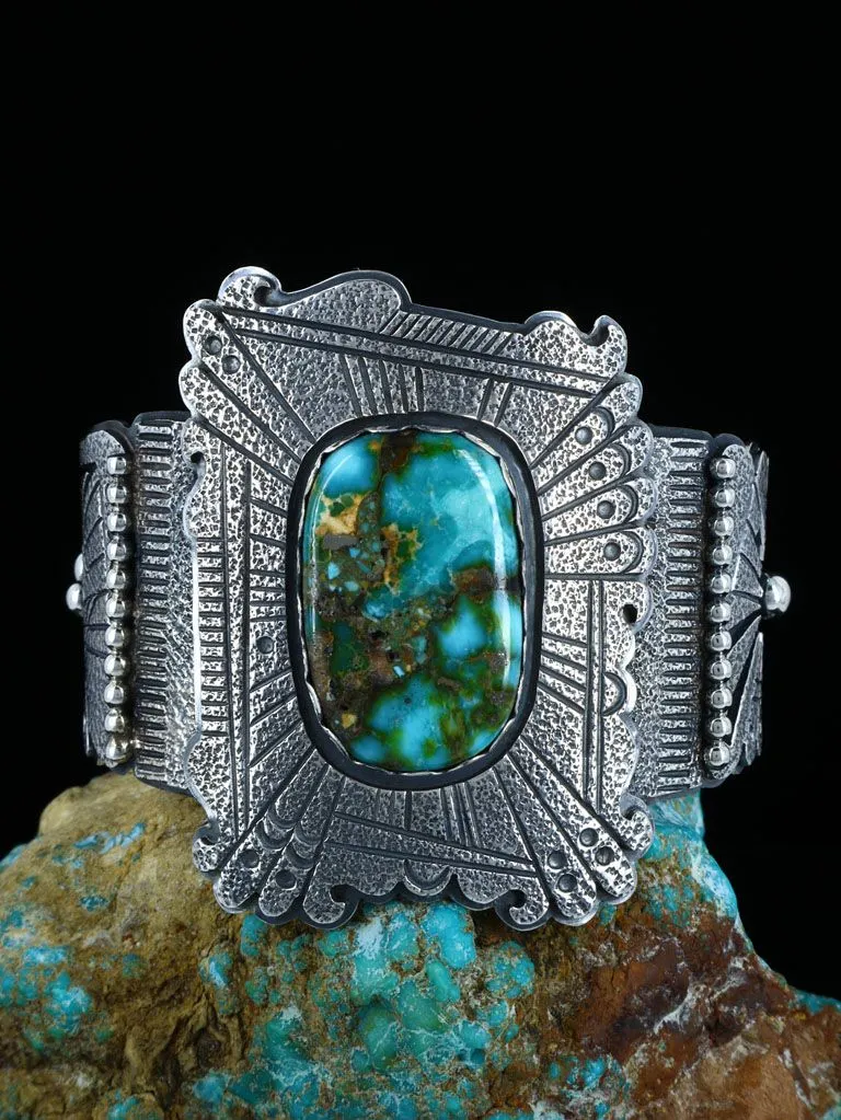 Native American Jewelry Sterling Silver Kingman Turquoise Bracelet