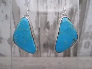 Native American Made Blue Turquoise and Sterling Silver Dangle Earrings