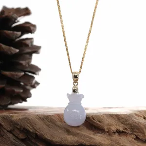 Natural Ice Lavender Jadeite Jade Lucky Money Sack Necklace With 14k Yellow Gold Bail