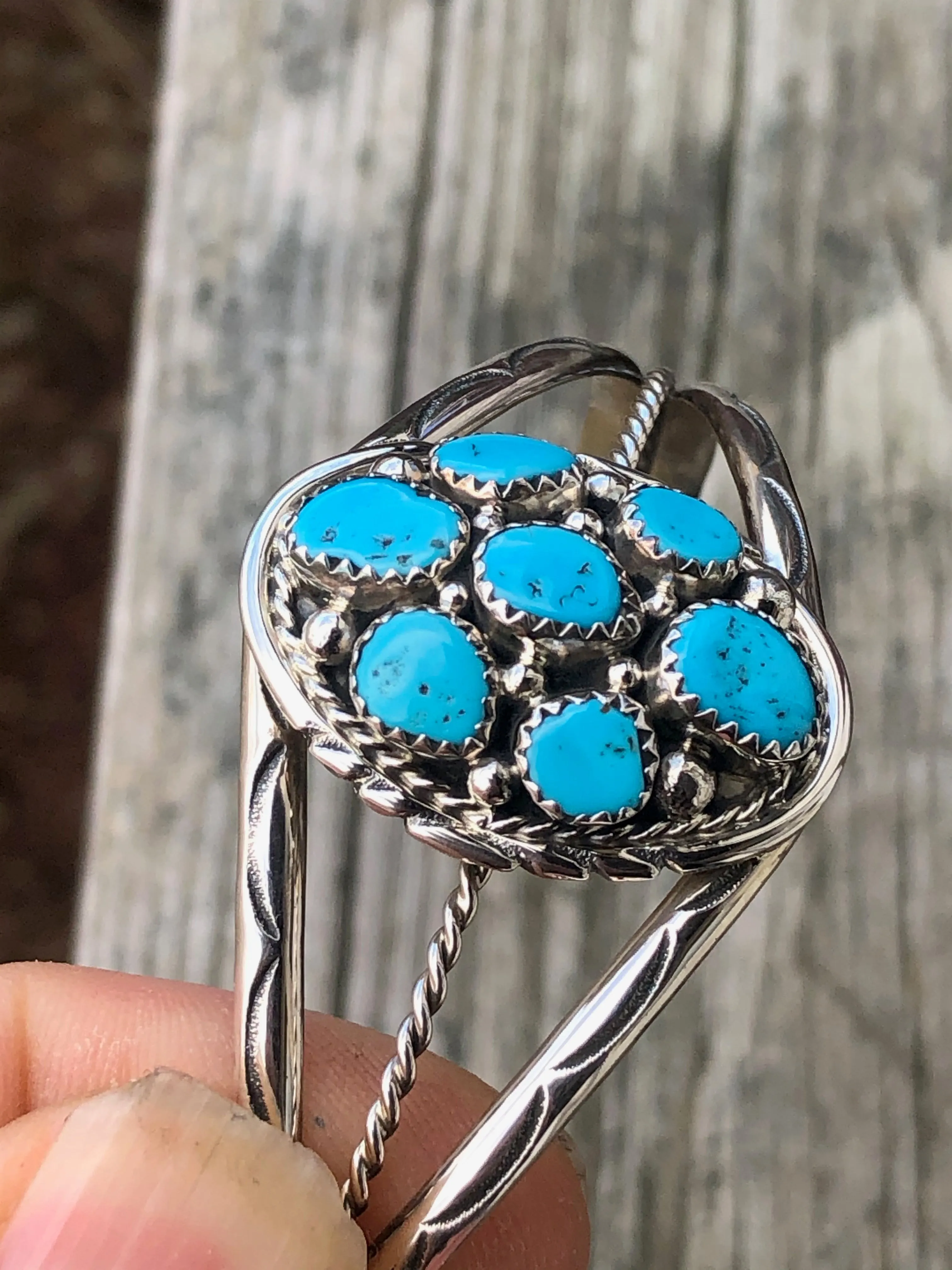 Navajo 7 turquoise stone sterling  bracelet