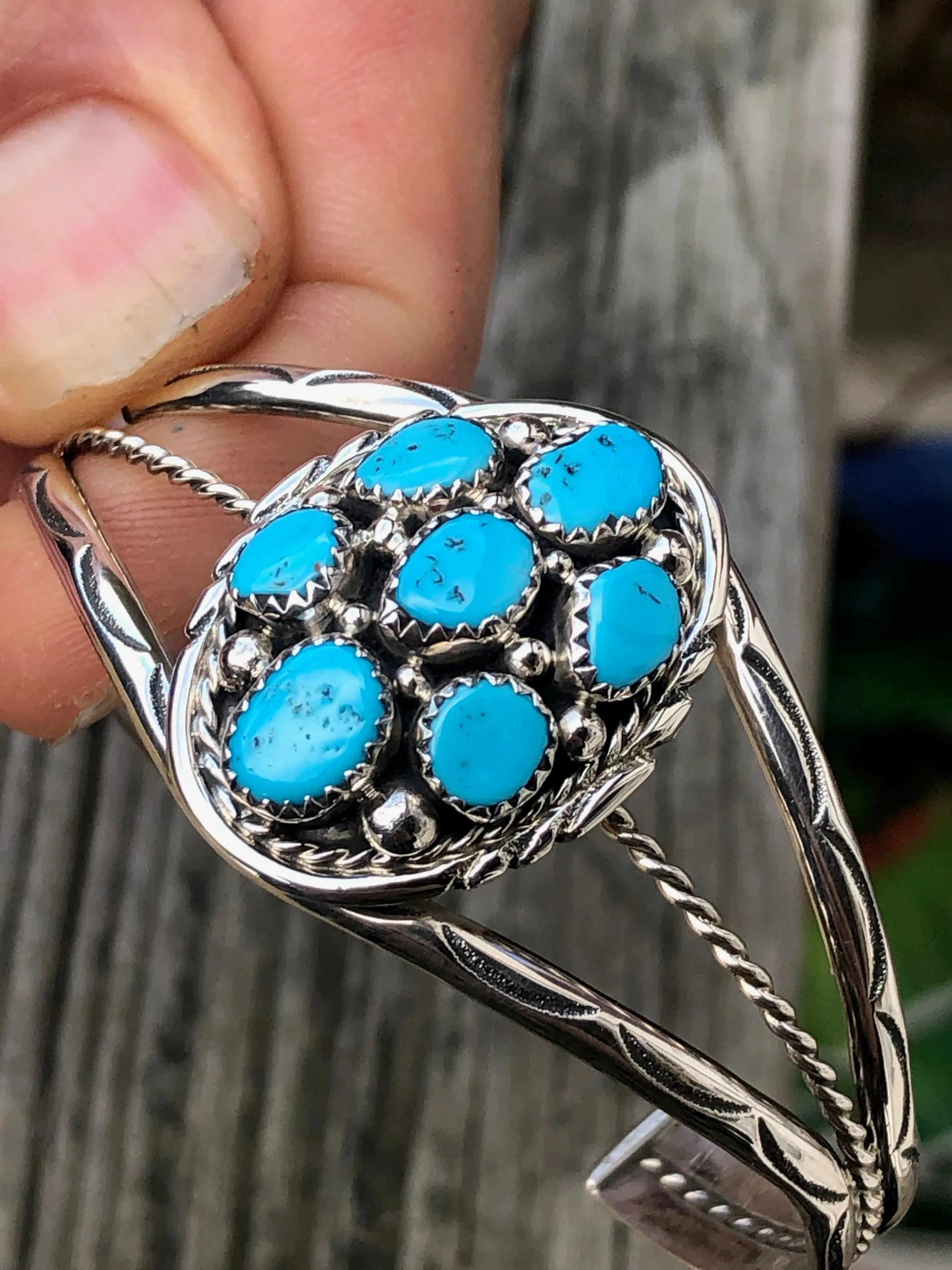 Navajo 7 turquoise stone sterling  bracelet