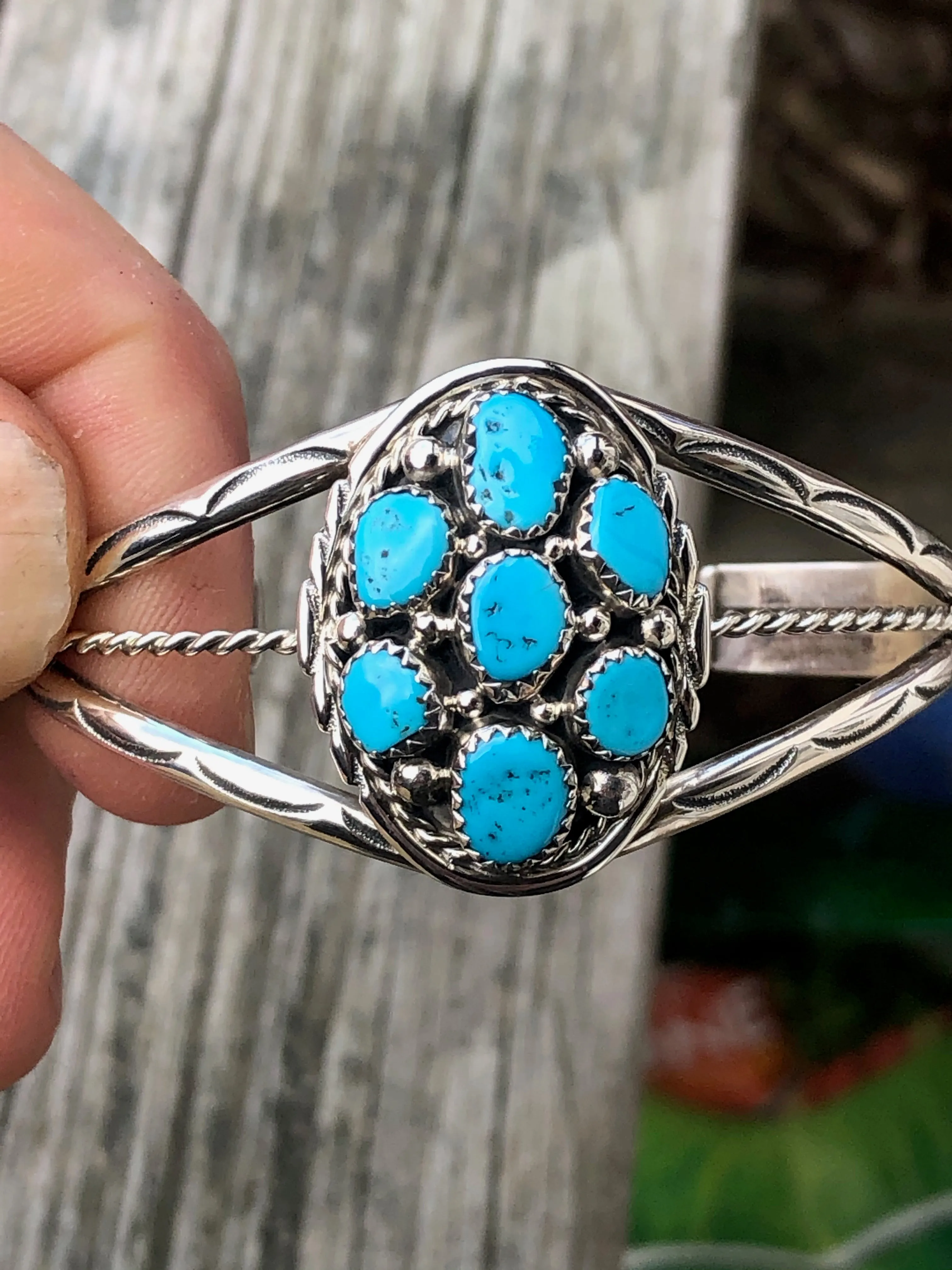 Navajo 7 turquoise stone sterling  bracelet