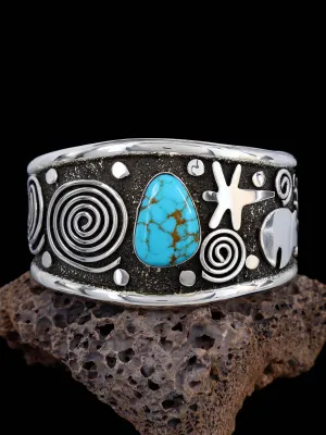 Navajo Sterling Silver Turquoise Petroglyph Cuff Bracelet