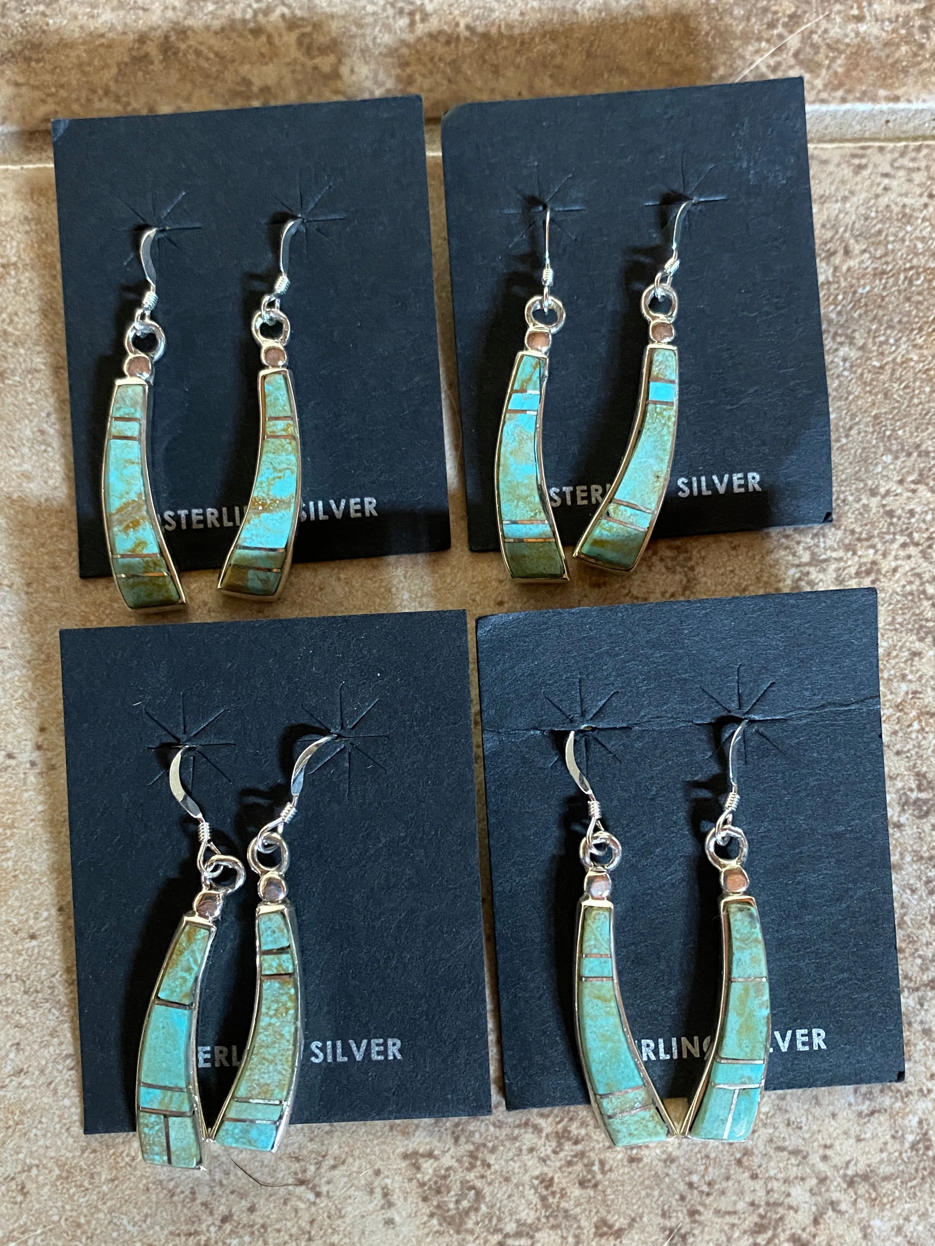 Navajo Turquoise 8 & Sterling Silver Green Dangle Earrings