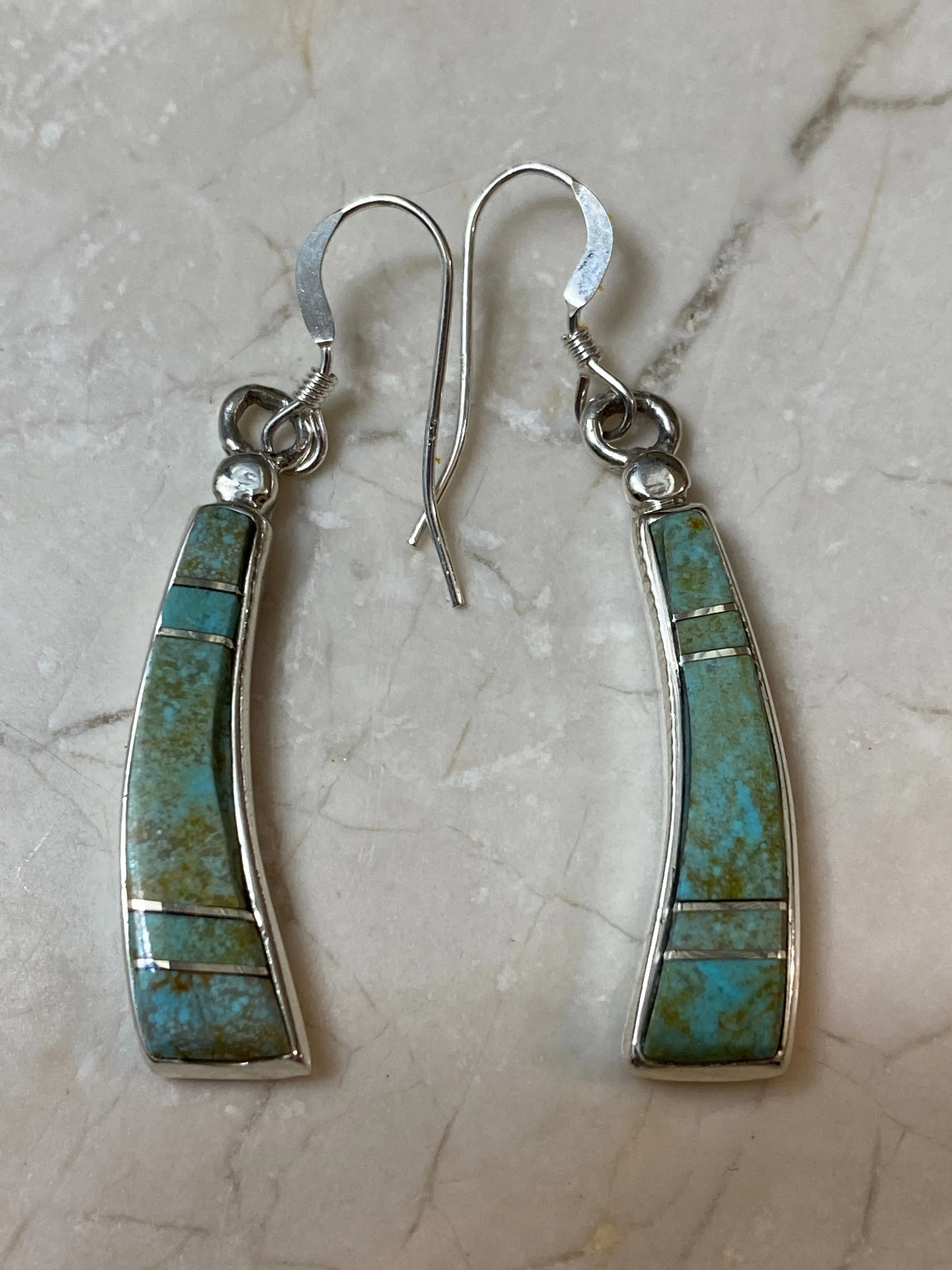 Navajo Turquoise 8 & Sterling Silver Green Dangle Earrings