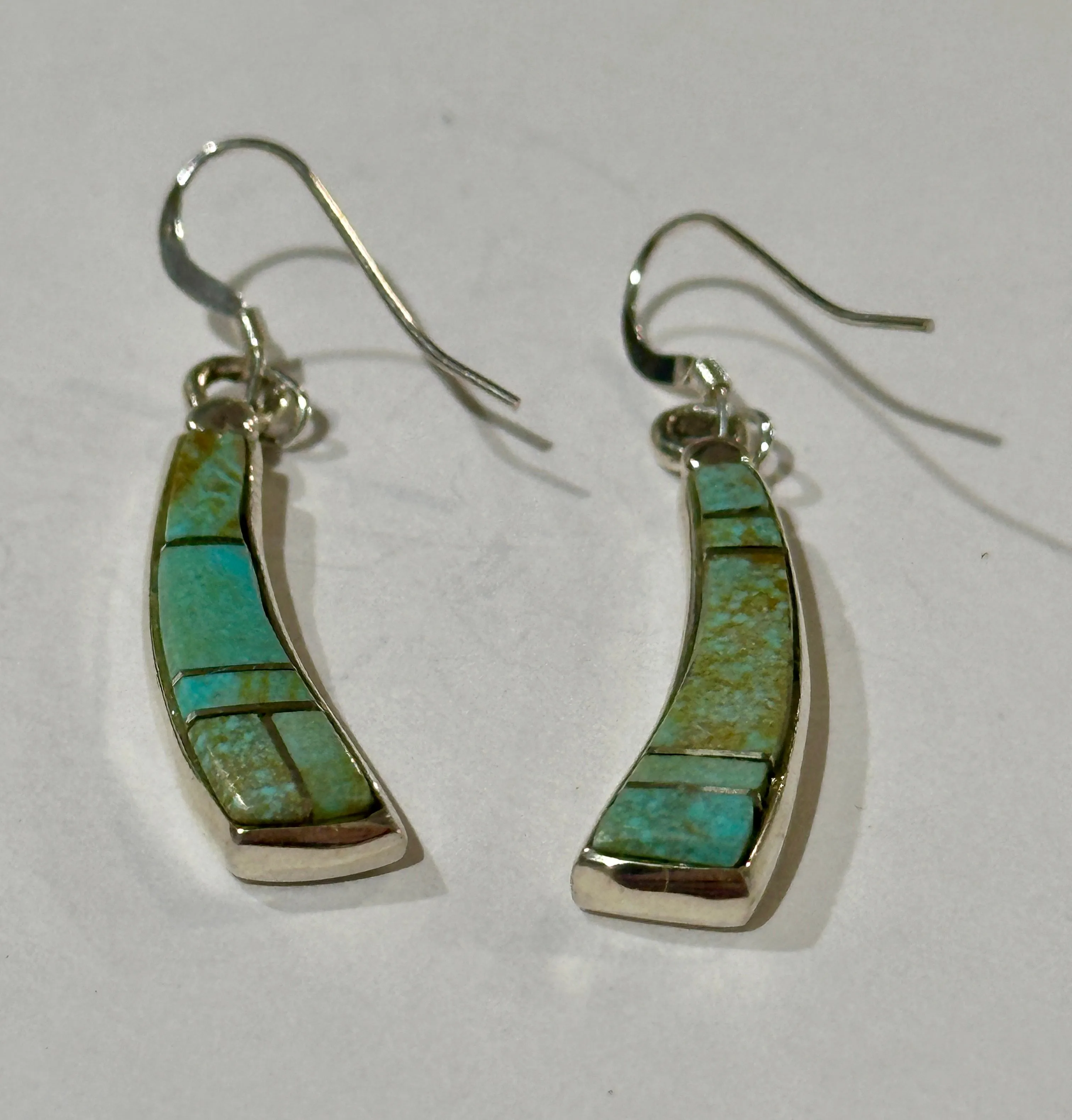 Navajo Turquoise 8 & Sterling Silver Green Dangle Earrings