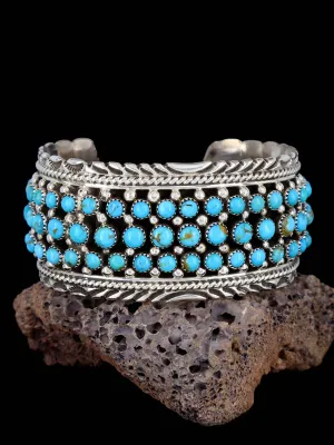 Navajo Turquoise Row Sterling Silver Cuff Bracelet