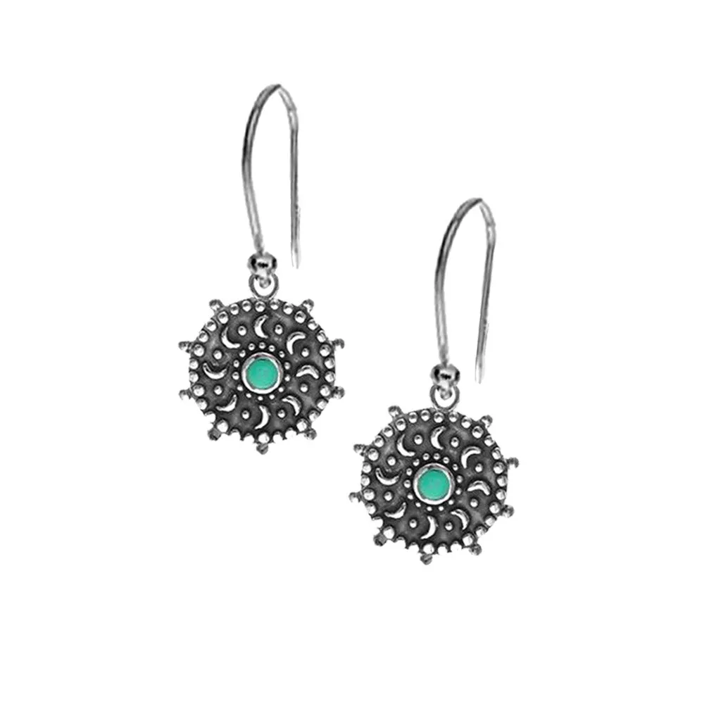 NEW:  Turquoise Moon Earrings, Antiqued Sterling Silver