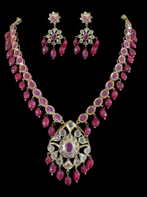 NS220 Abiha  necklace with earrings in ruby  ( SHIPS IN 4 WEEKS  )