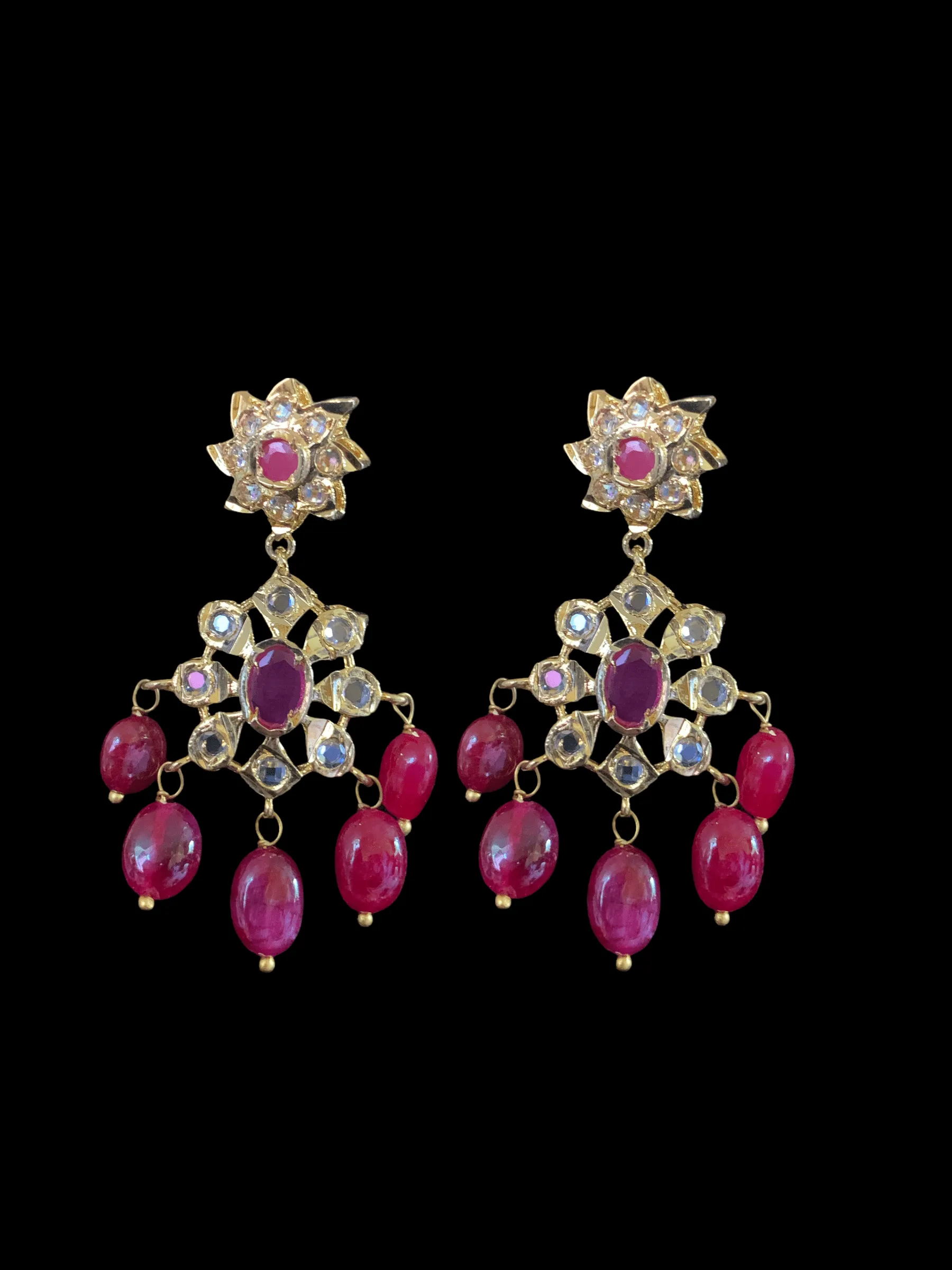 NS220 Abiha  necklace with earrings in ruby  ( SHIPS IN 4 WEEKS  )