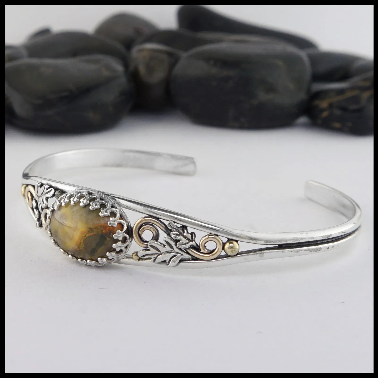 Oak Leaf Cuff Bracelet with Bumblebee Jasper