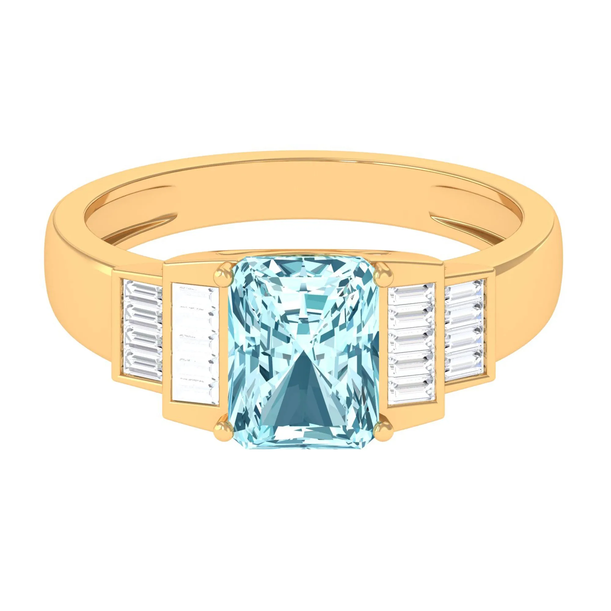 Octagon Cut Aquamarine Statement Engagement Ring with Diamond Accent