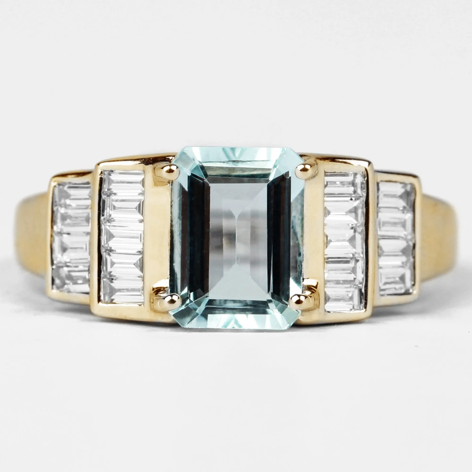 Octagon Cut Aquamarine Statement Engagement Ring with Diamond Accent