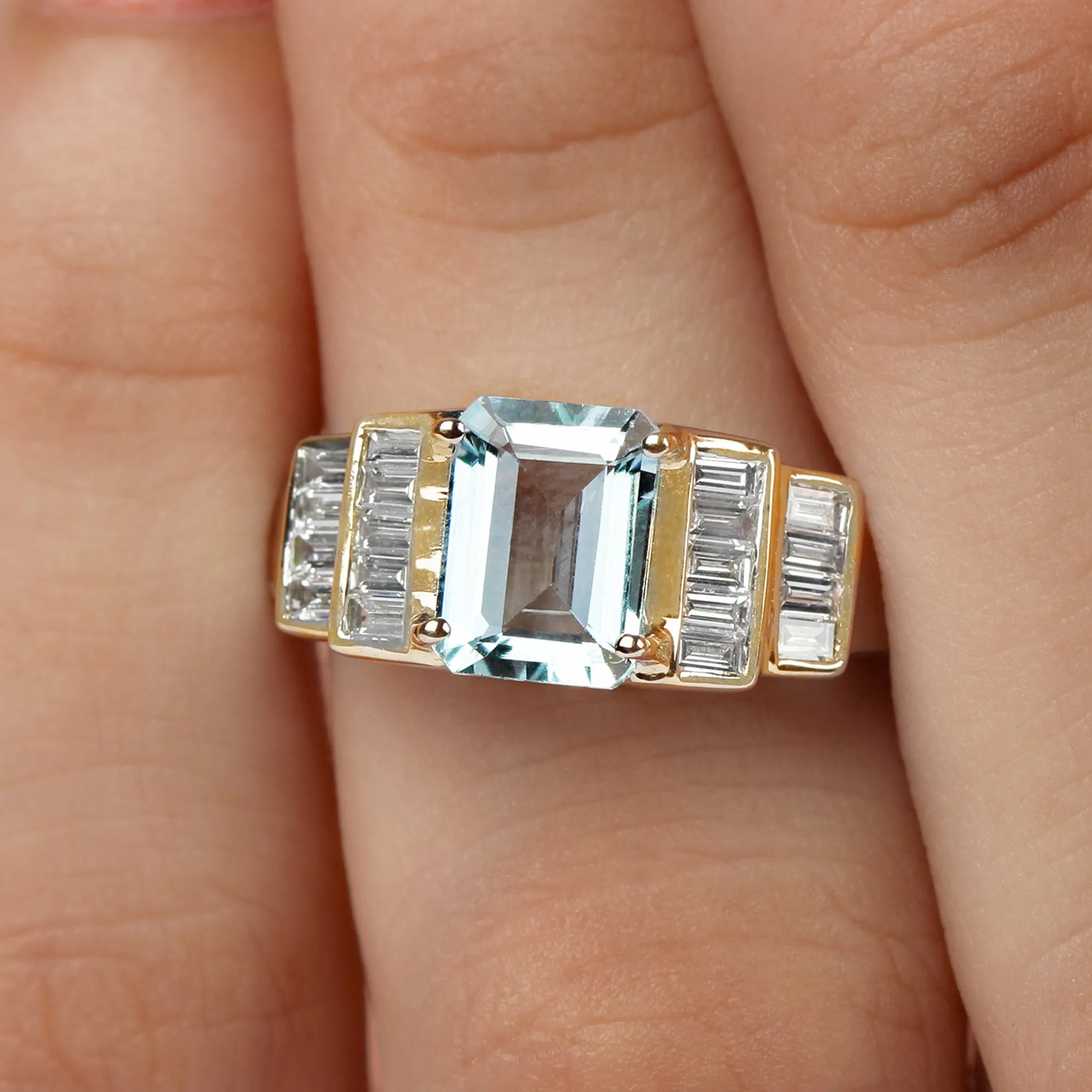 Octagon Cut Aquamarine Statement Engagement Ring with Diamond Accent