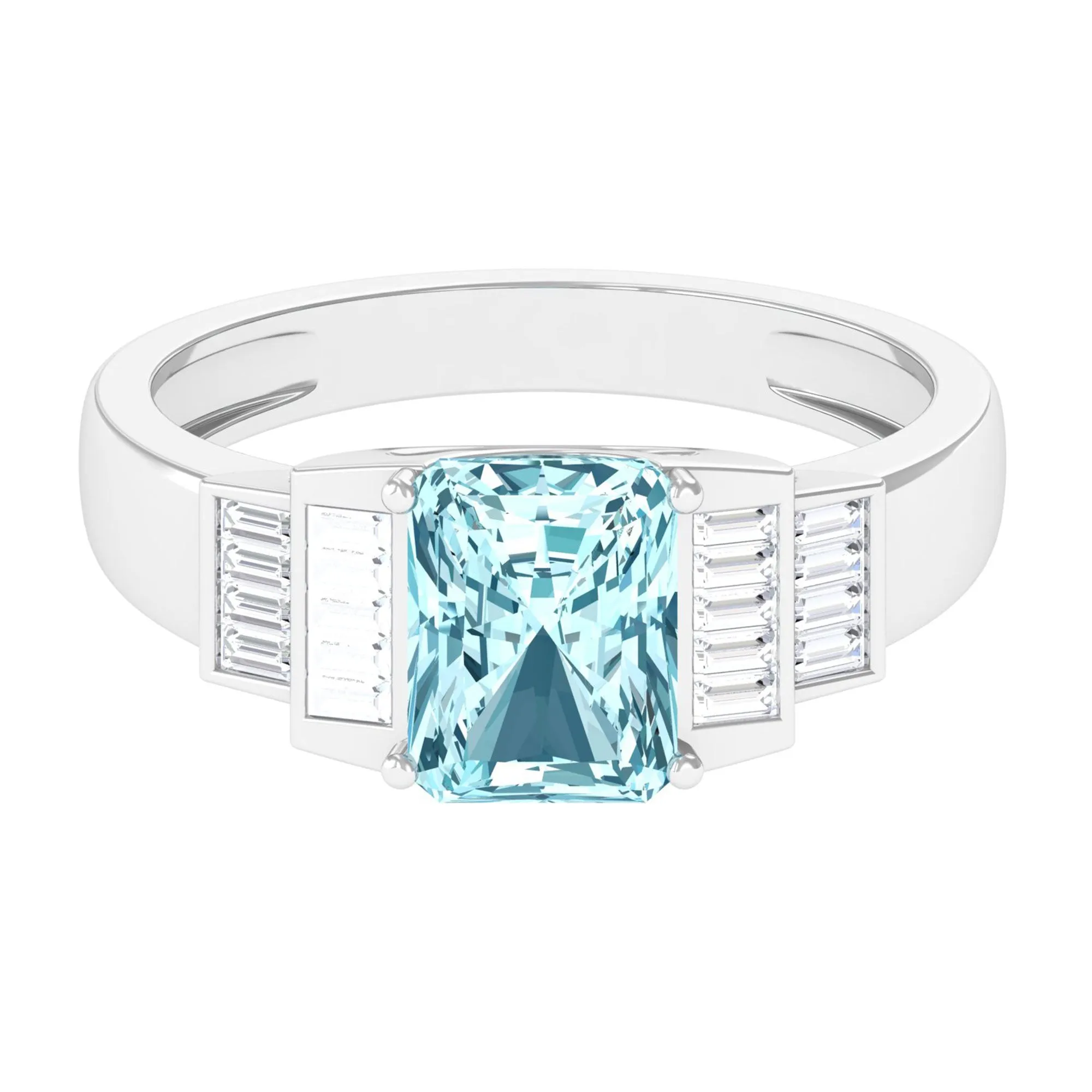 Octagon Cut Aquamarine Statement Engagement Ring with Diamond Accent