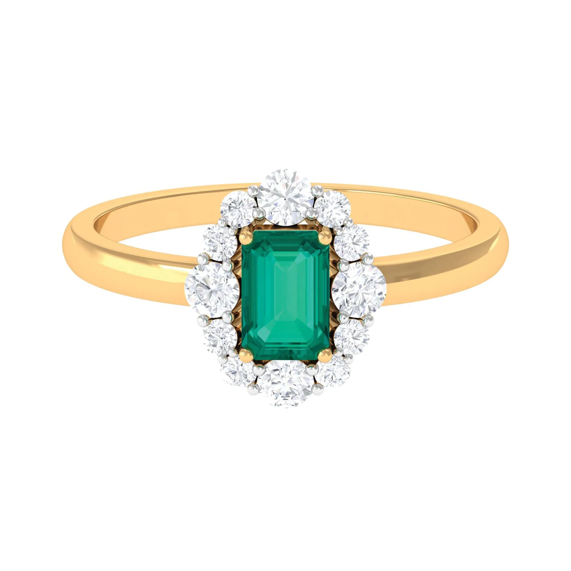 Octagon Cut Emerald Engagement Ring with Diamond Halo