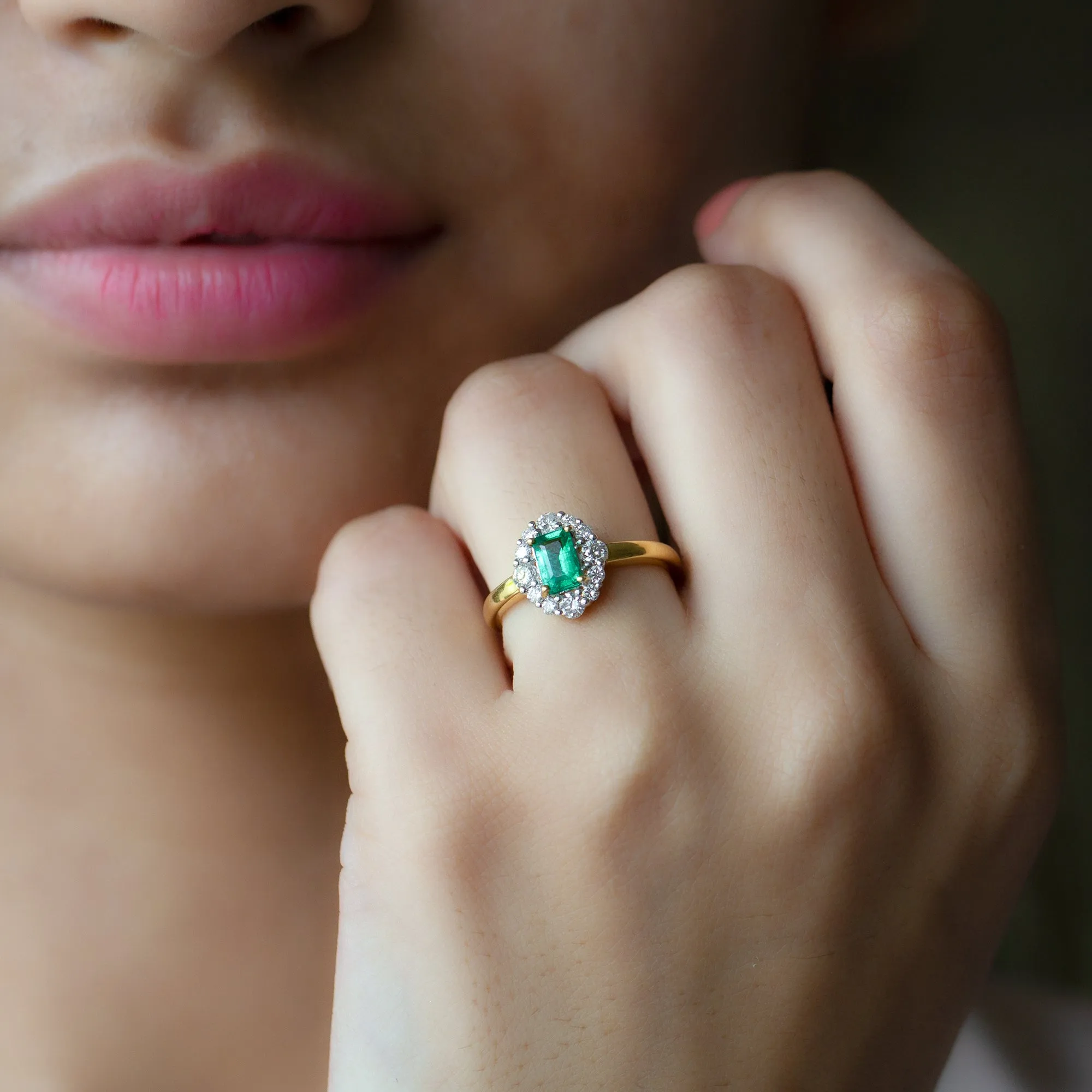 Octagon Cut Emerald Engagement Ring with Diamond Halo