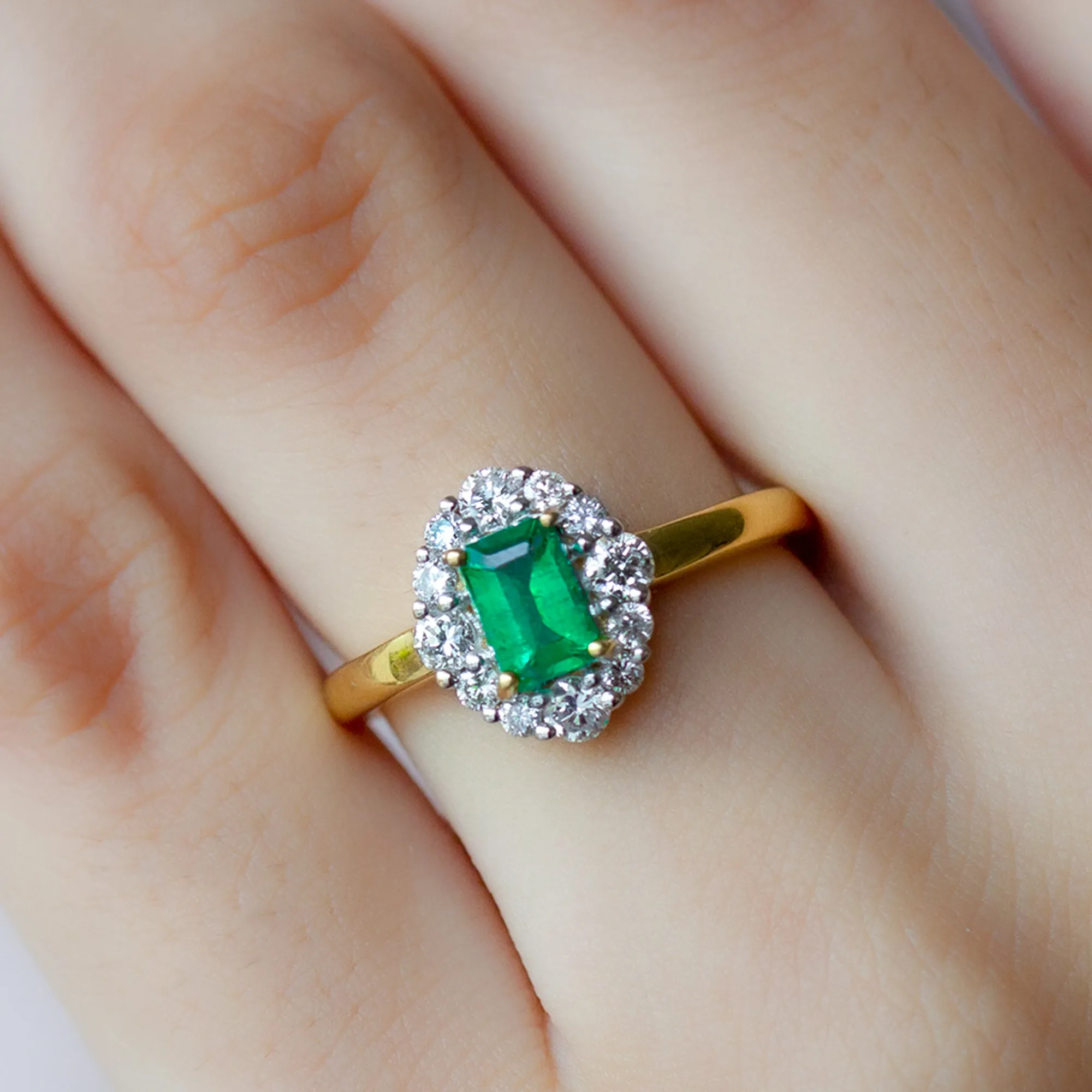 Octagon Cut Emerald Engagement Ring with Diamond Halo