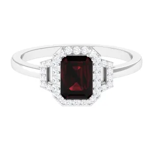 Octagon Cut Garnet and Diamond Statement Engagement Ring