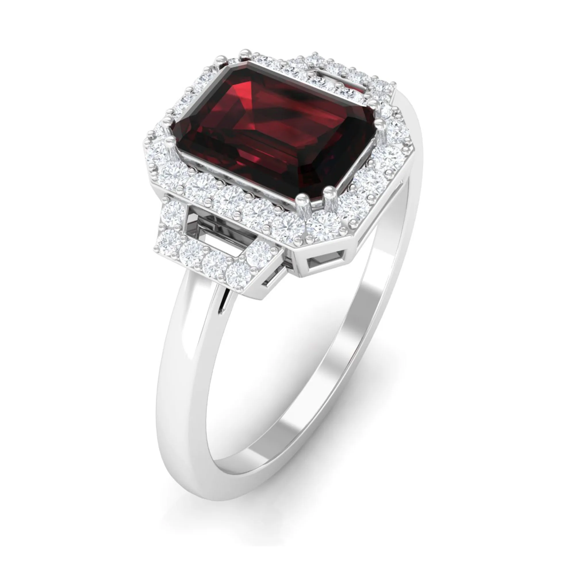 Octagon Cut Garnet and Diamond Statement Engagement Ring