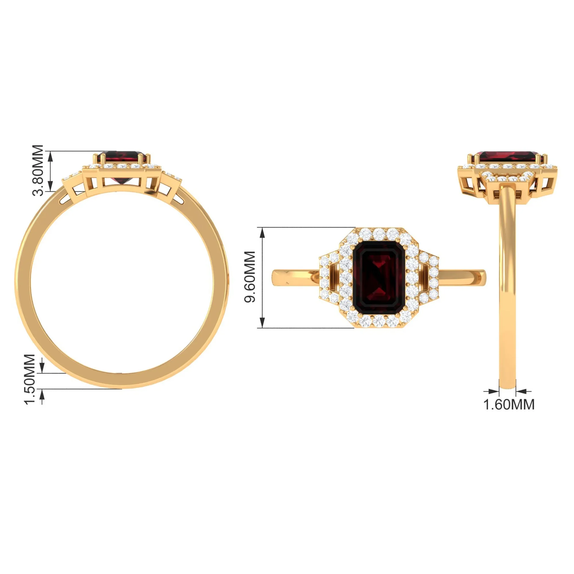 Octagon Cut Garnet and Diamond Statement Engagement Ring