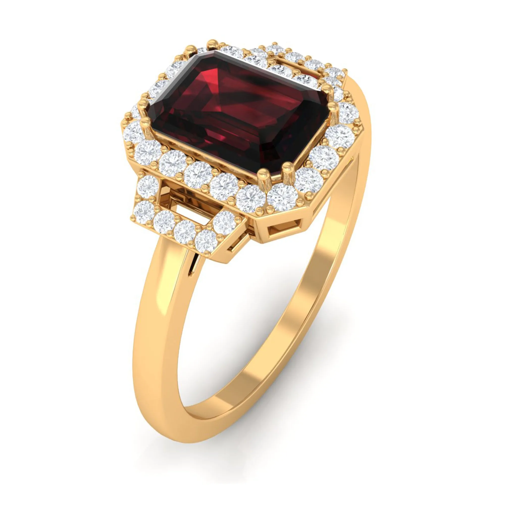 Octagon Cut Garnet and Diamond Statement Engagement Ring