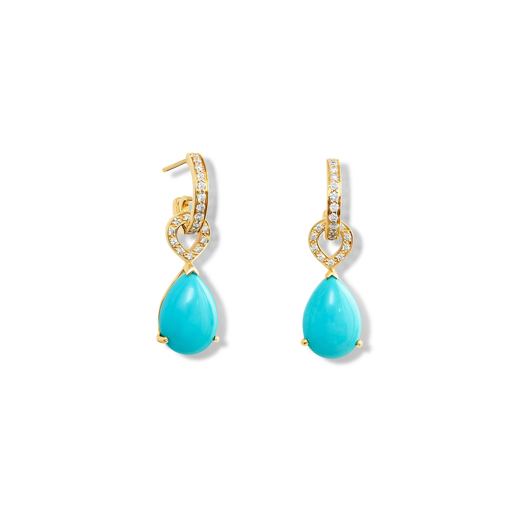 Octavia Earring Drops 18ct Yellow Gold - Cabochon Turquoise & Diamond