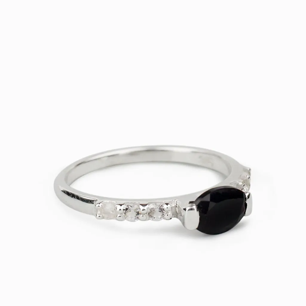 Onyx and White Topaz Ring