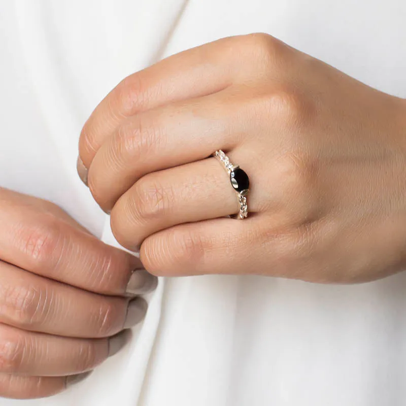 Onyx and White Topaz Ring