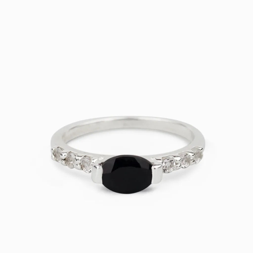 Onyx and White Topaz Ring