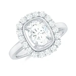 Oval Cubic Zirconia Halo Statement Engagement Ring