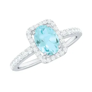 Oval Cut Sky Blue Topaz Engagement Ring with Diamond Halo